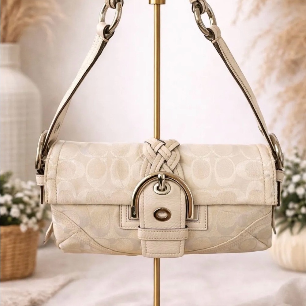 Coach Soho Cream Signature Shoulder Bag with Braided Strap